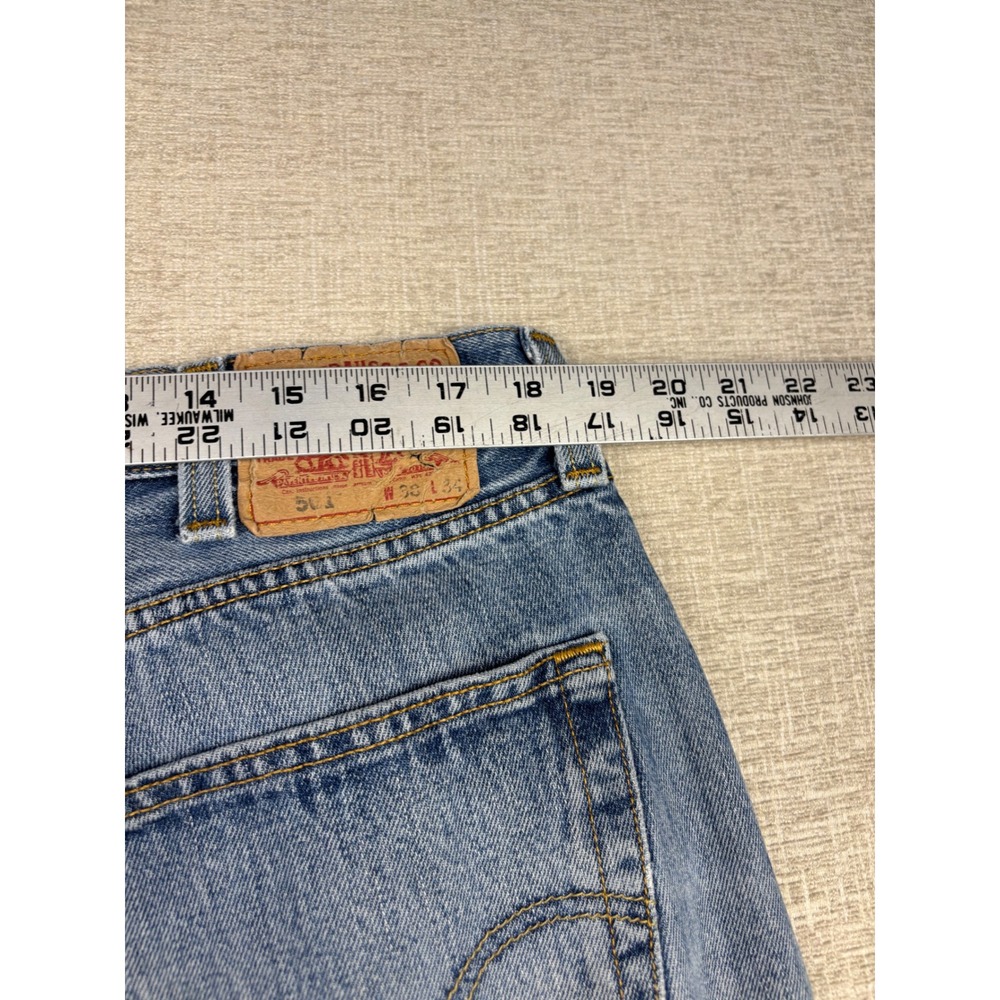 Vintage Levis 501 Mens 36x30 Jeans Light Distress Festival Faded Denim - Picture 11 of 13